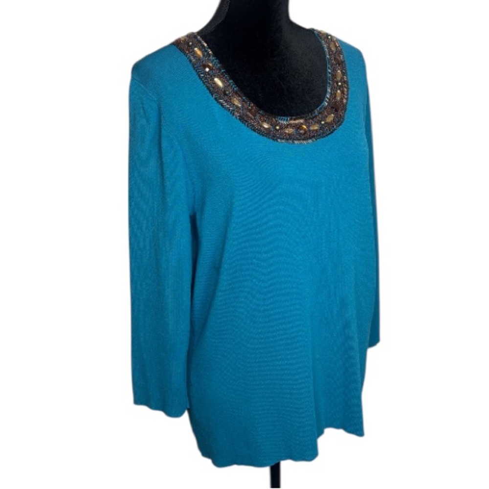 Ruby Rd. - Turquoise Embellished Blouse - Size 1X - Picture 5 of 9